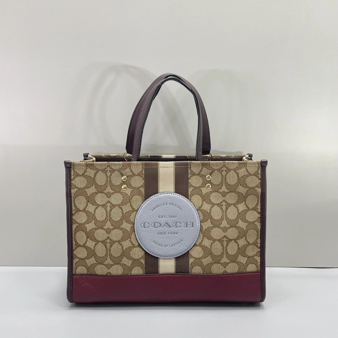 95新 COACH/蔻驰 Dempsey蓝色圆饼老花横版托特30x21x12cmL071009