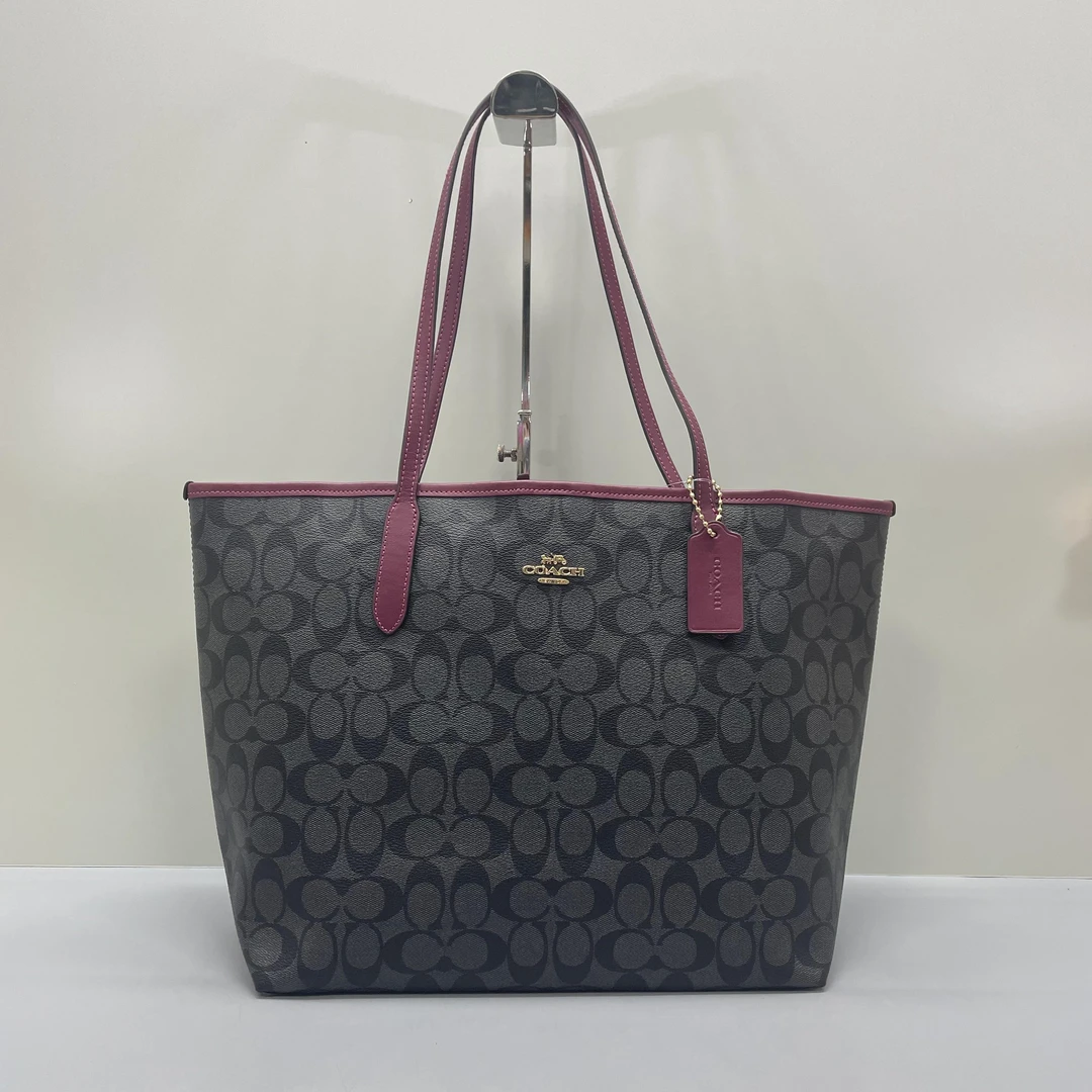 99新 COACH/蔻驰 小丽/city33紫拼老花托特包33*29*15cmA010801