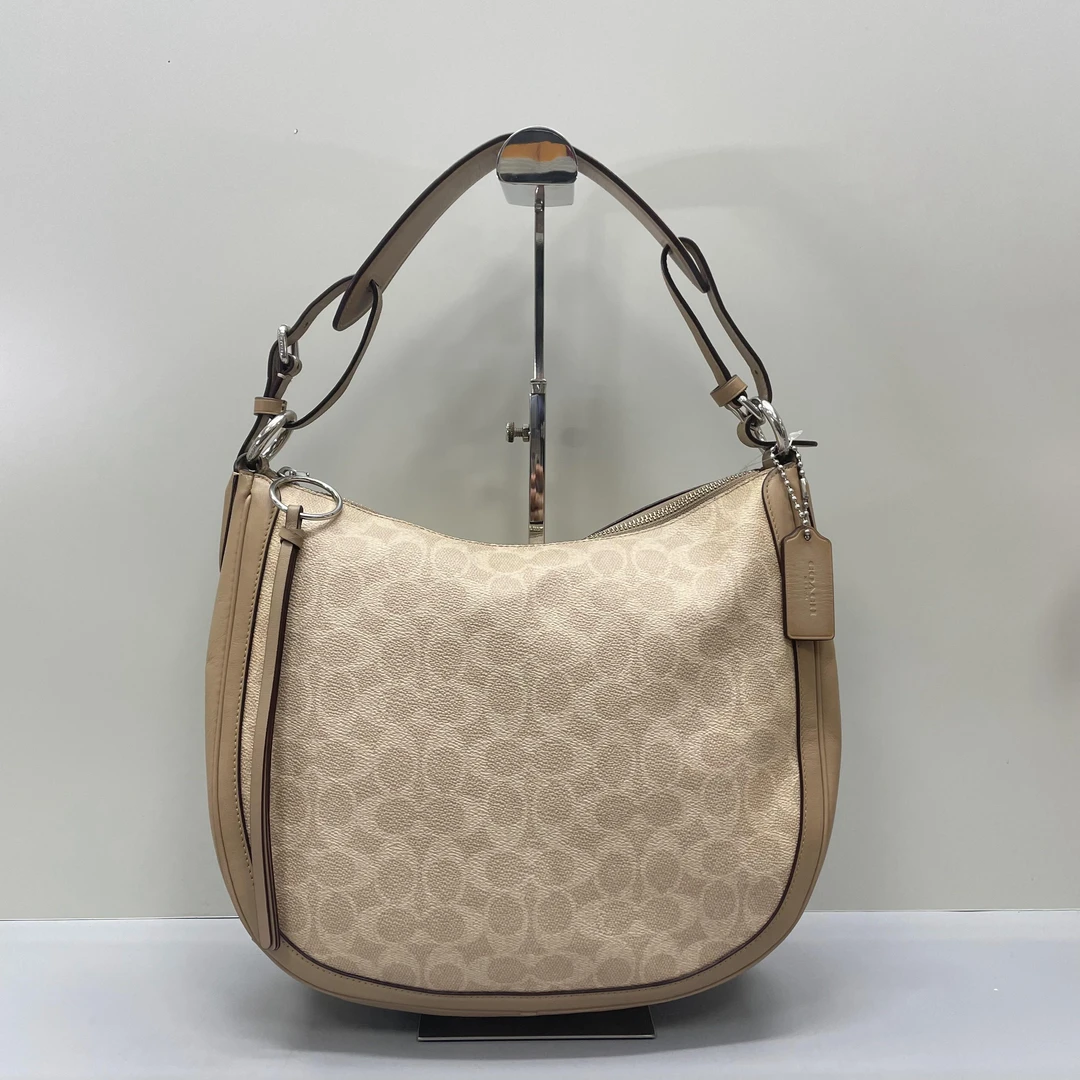 95新 COACH/蔻驰 奶茶色老花大单肩腋下包30X26X9cmL011601