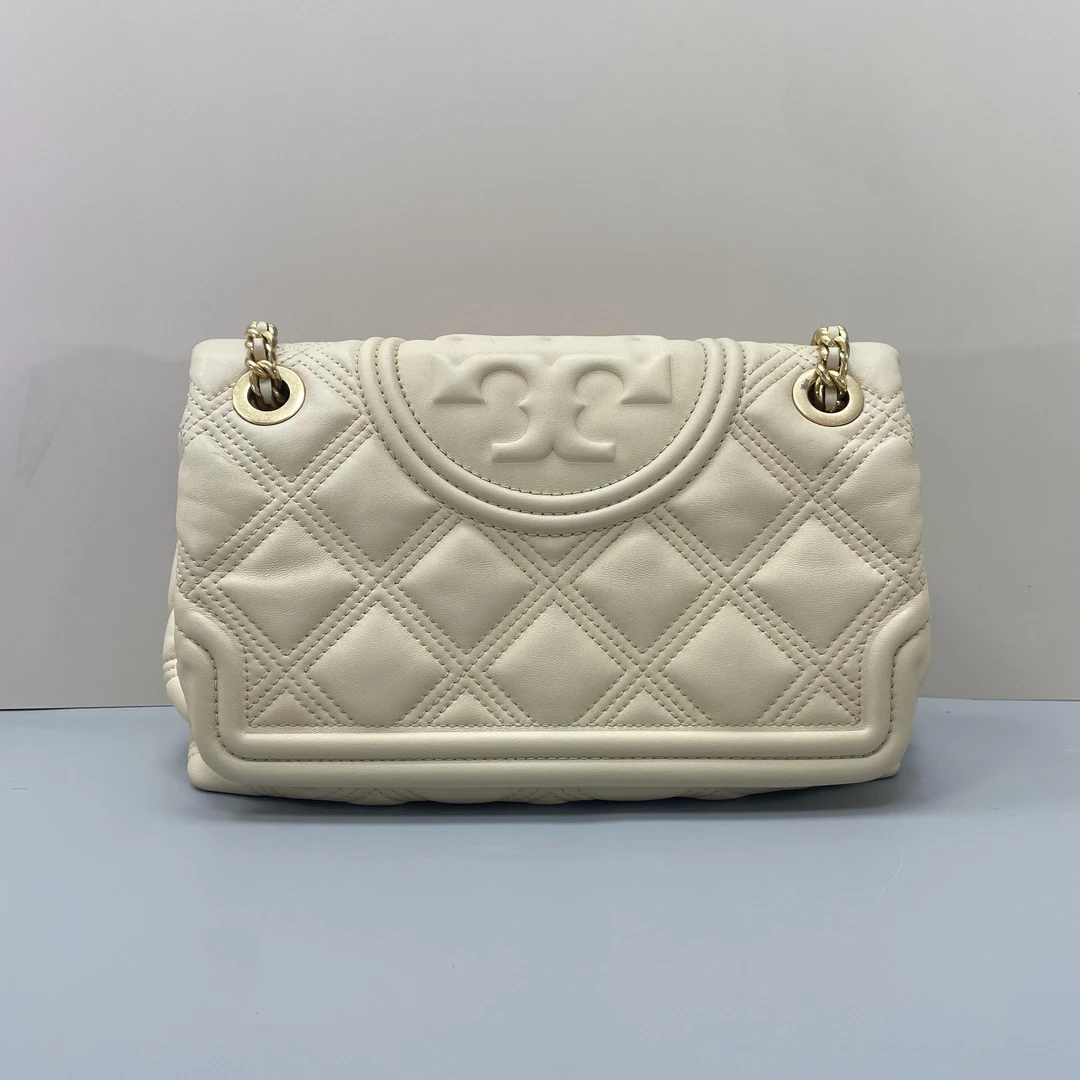 90新 TORY BURCH/汤丽柏琦 fleming米白色链条包30x20x9cmL082401