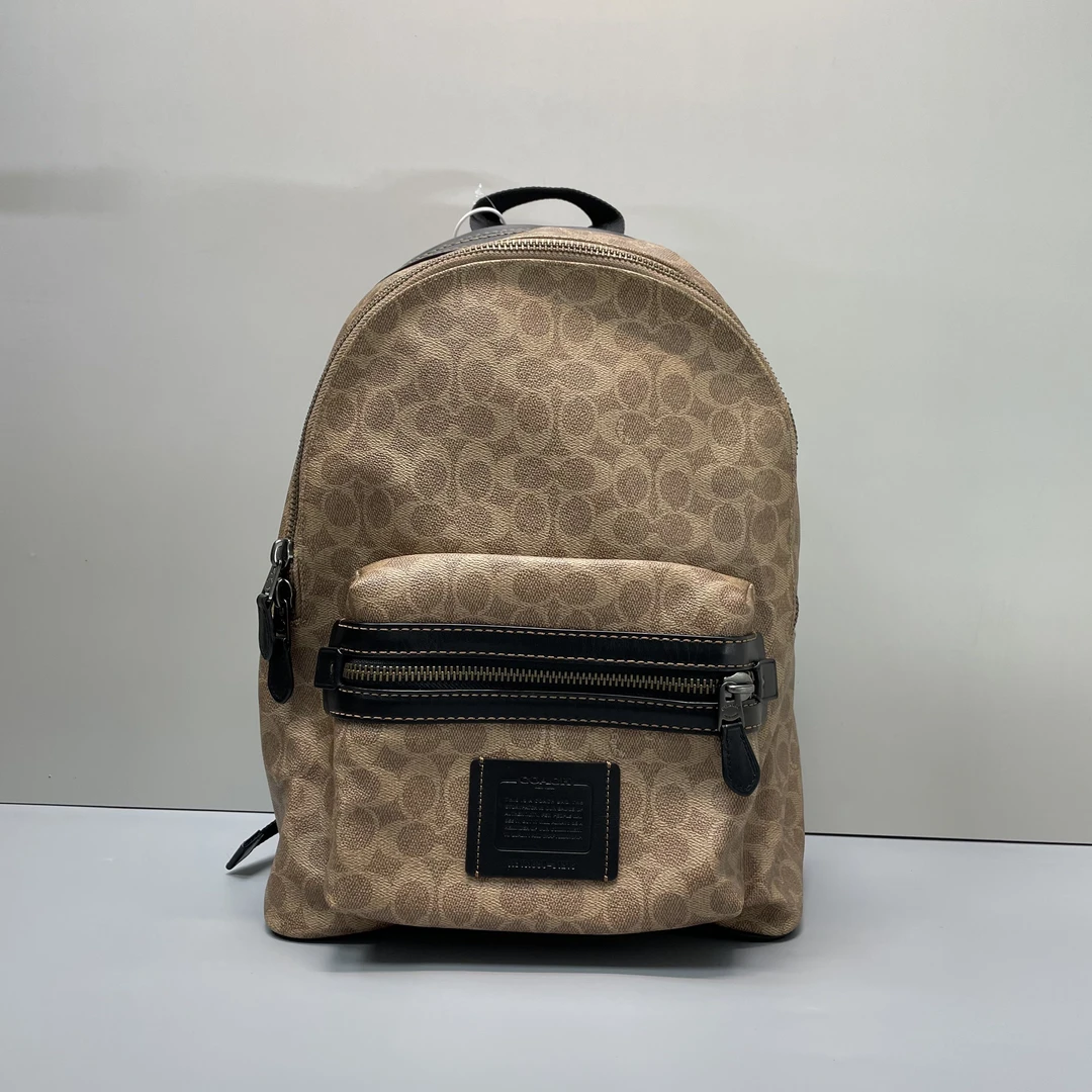 95新 COACH/蔻驰 小林/男士黑拼老花大双肩包30*41*15cmA120108