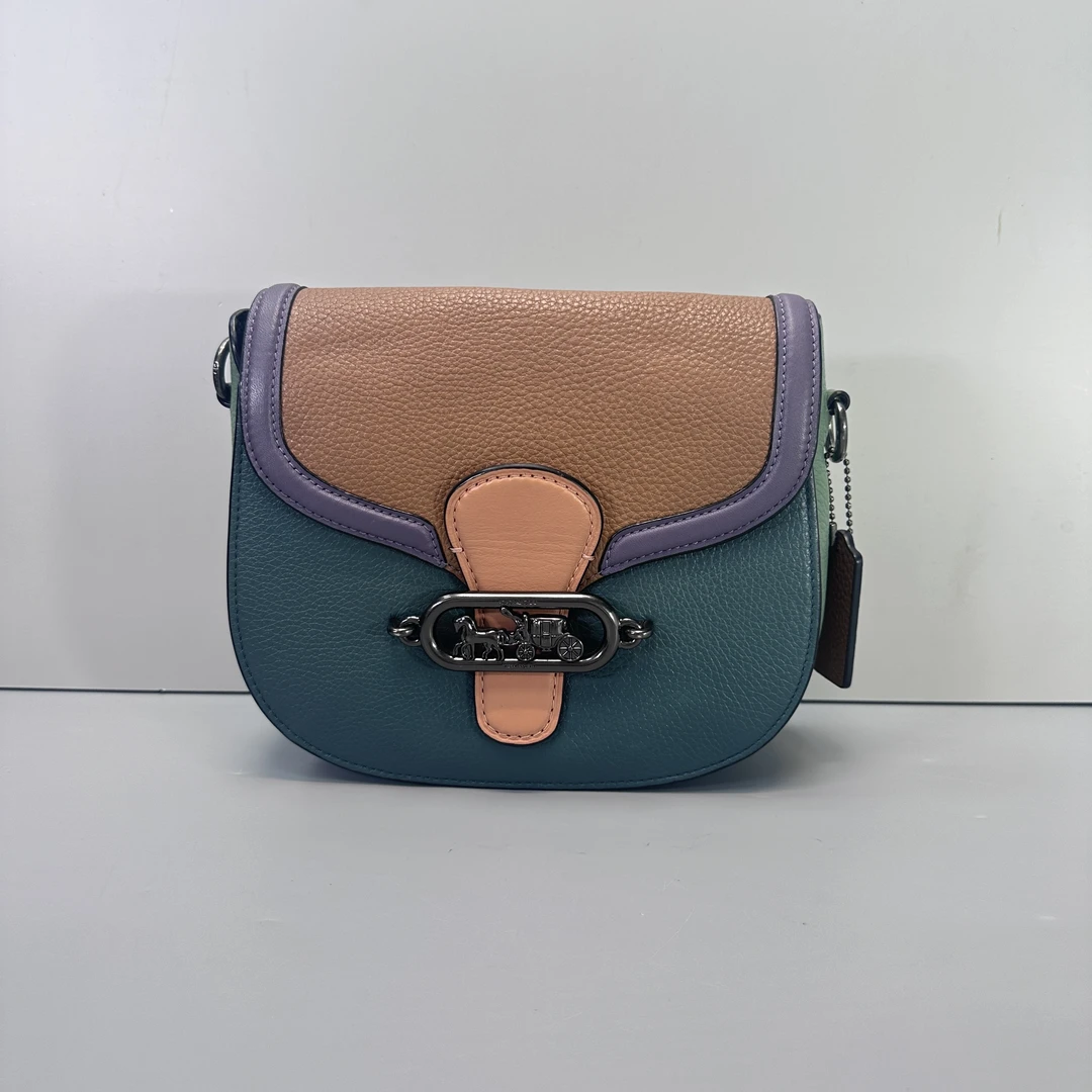 90新 COACH/蔻驰 jade棕拼绿马鞍包20x18x7cmL120411