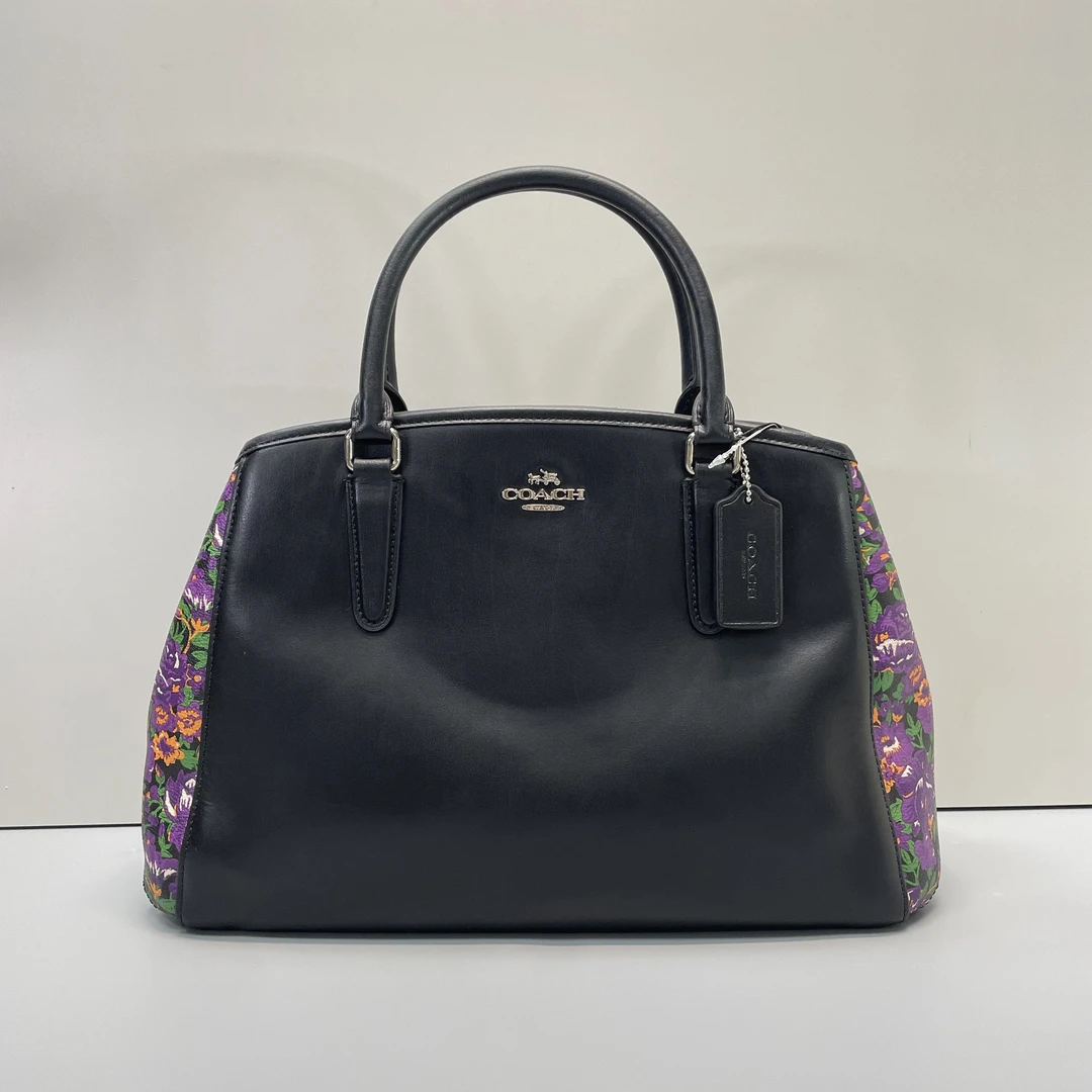 99新 COACH/蔻驰 小林/黑拼花朵戴妃包35*23*15cmA101212