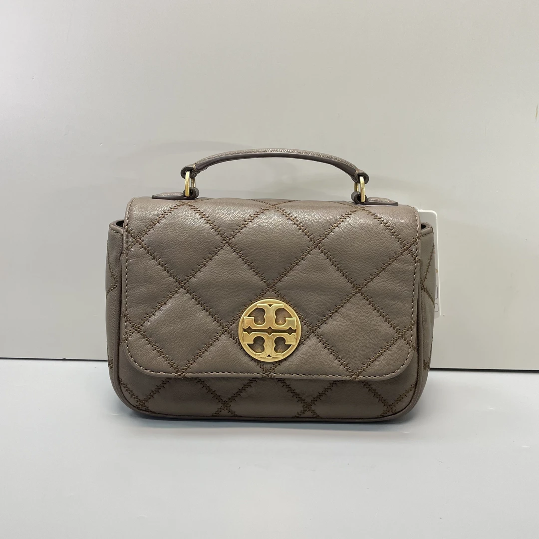 90新 TORY BURCH/汤丽柏琦 媚姐/灰色小方胖子包21x15x7cmF121302
