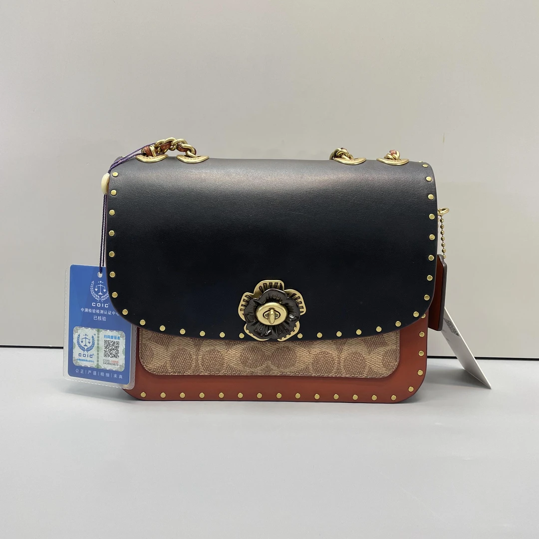 95新 COACH/蔻驰 媚姐/madison黑盖山茶花链条23X18X8cmSF093003