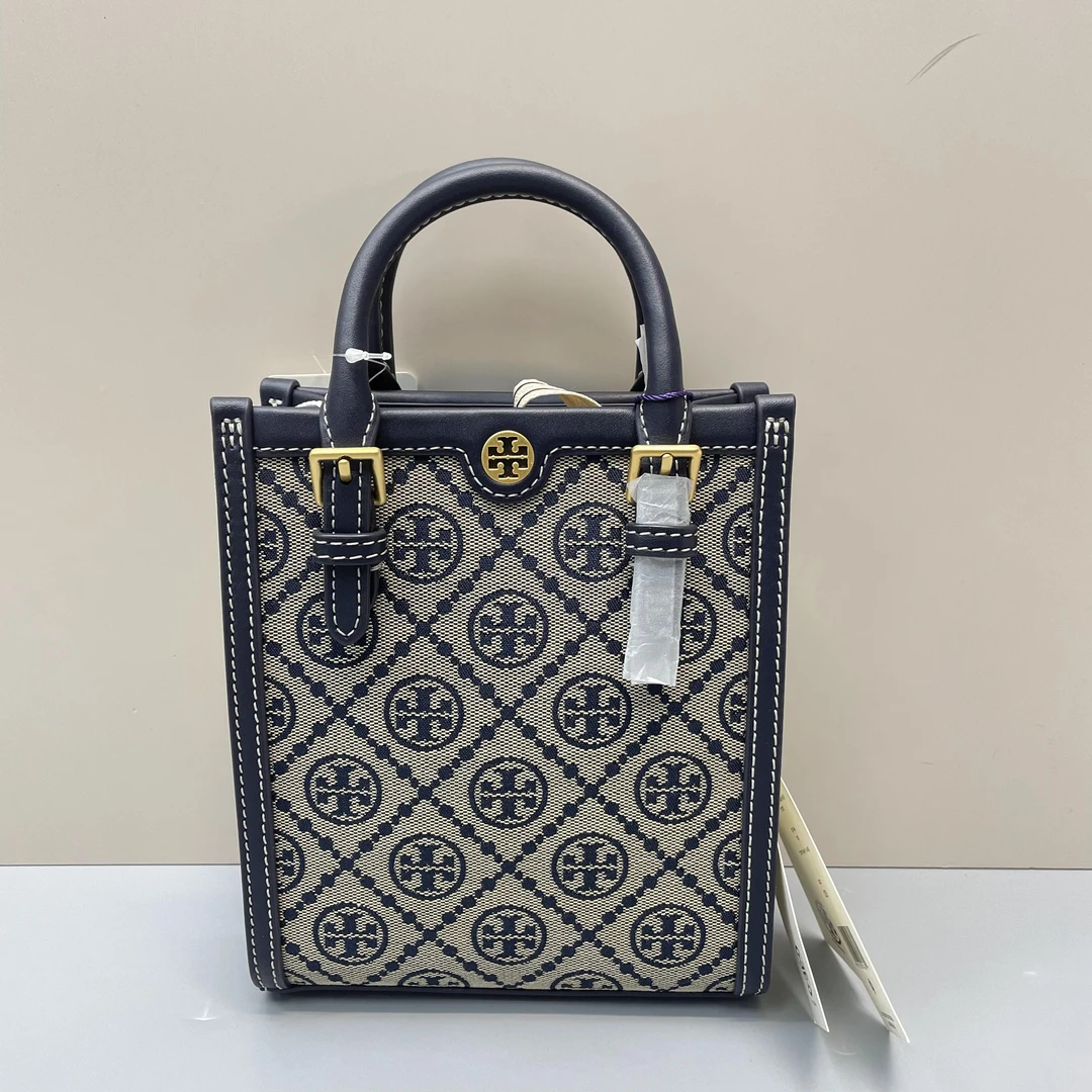 99新 Tory Burch/汤丽柏琦 蓝色织物手提斜挎包16X19X5cmSL042821