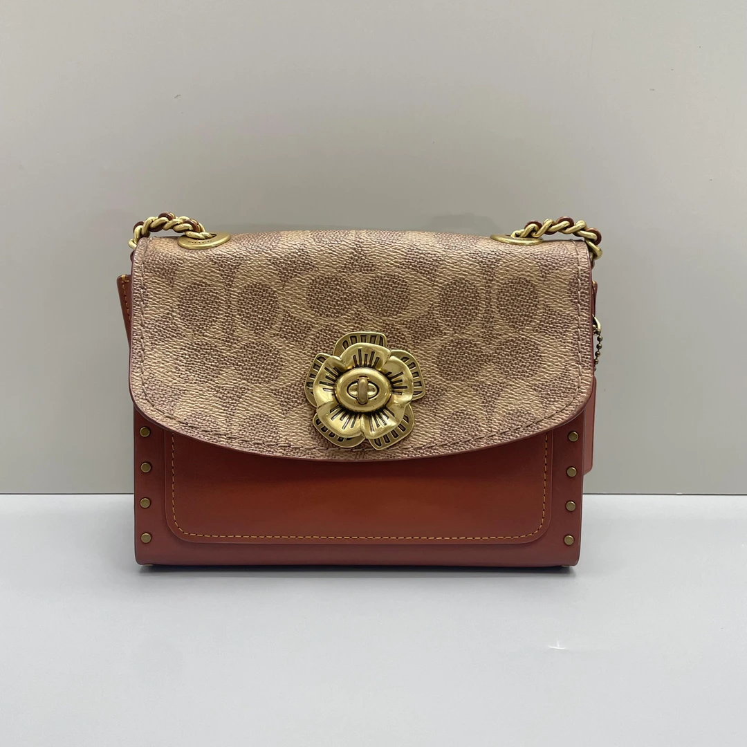 90新 COACH/蔻驰  parker18红棕老花山茶花18X14X8cmL071411
