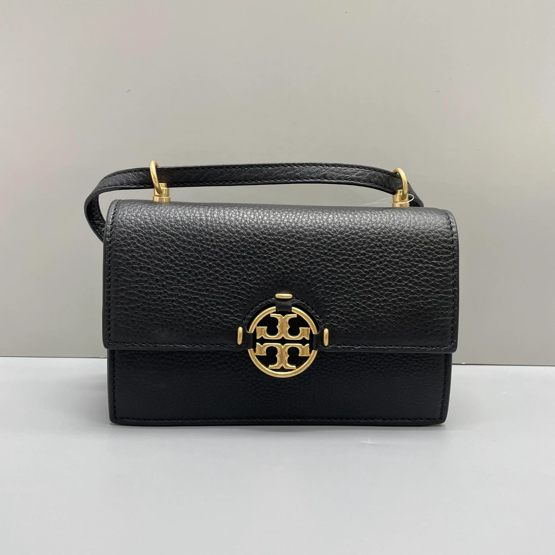 95新 Tory Burch/汤丽柏琦 小林/女士黑色荔枝纹风琴包19*13*5cm