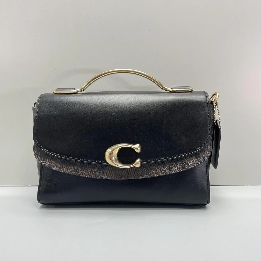95新 COACH/蔻驰 celia黑拼老花斜挎手提包24x16x7cmL081514