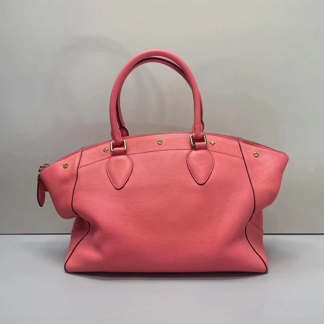 95新 MCM 媚姐/mcm粉色大号饺子包35x28x16cmF113011