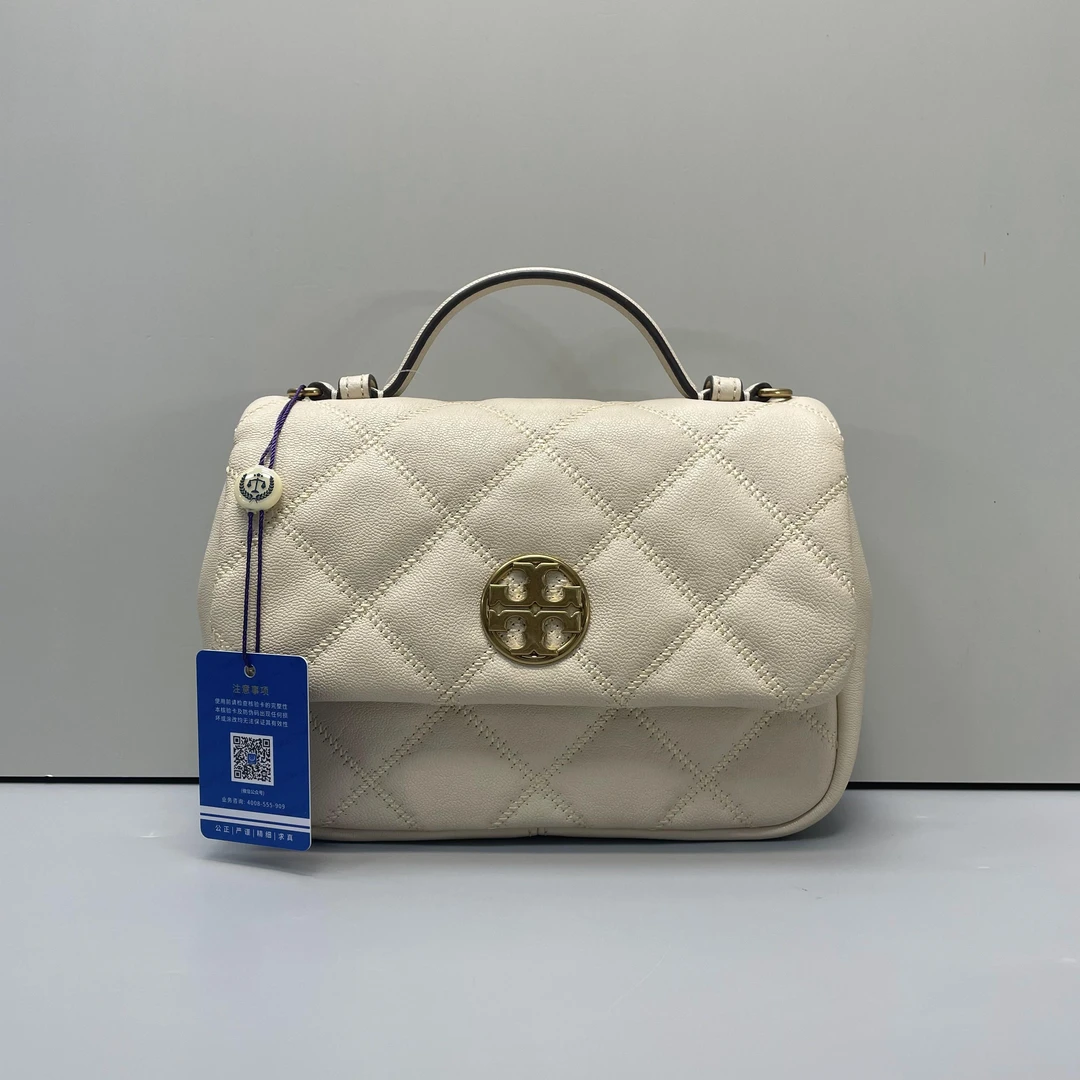 95新 TORY BURCH/汤丽柏琦 小林/米白方胖子挎包21*15*5cmA091203