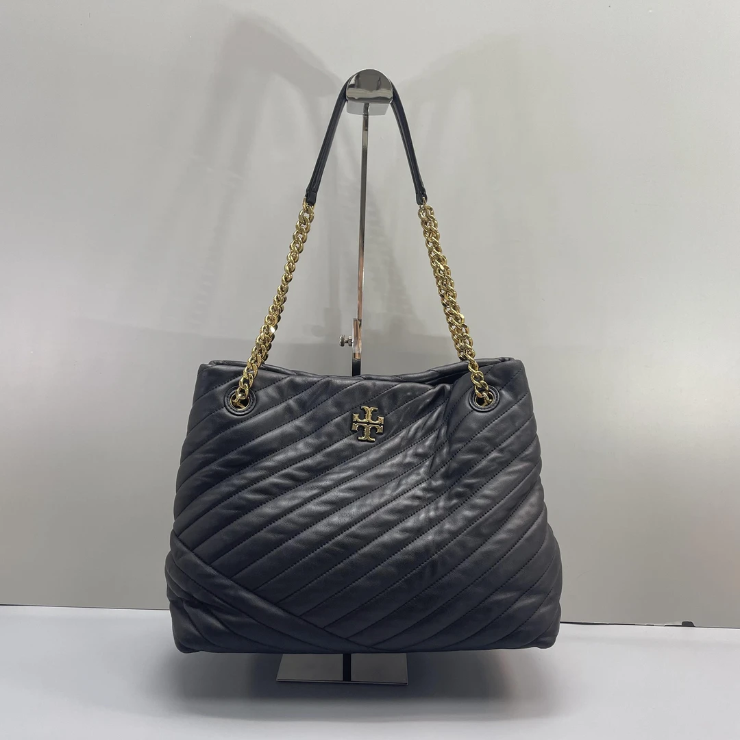 90新 Tory Burch/汤丽柏琦 小林/kira黑色链条托特包33*24*14cm