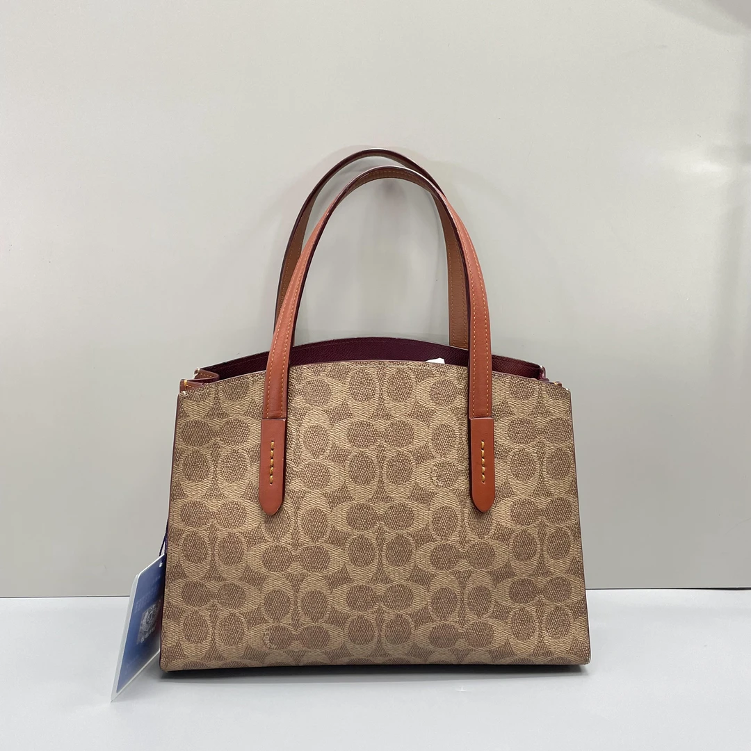 95新 COACH/蔻驰 charlie红棕老花小号手提包27X20X10cmSL070317