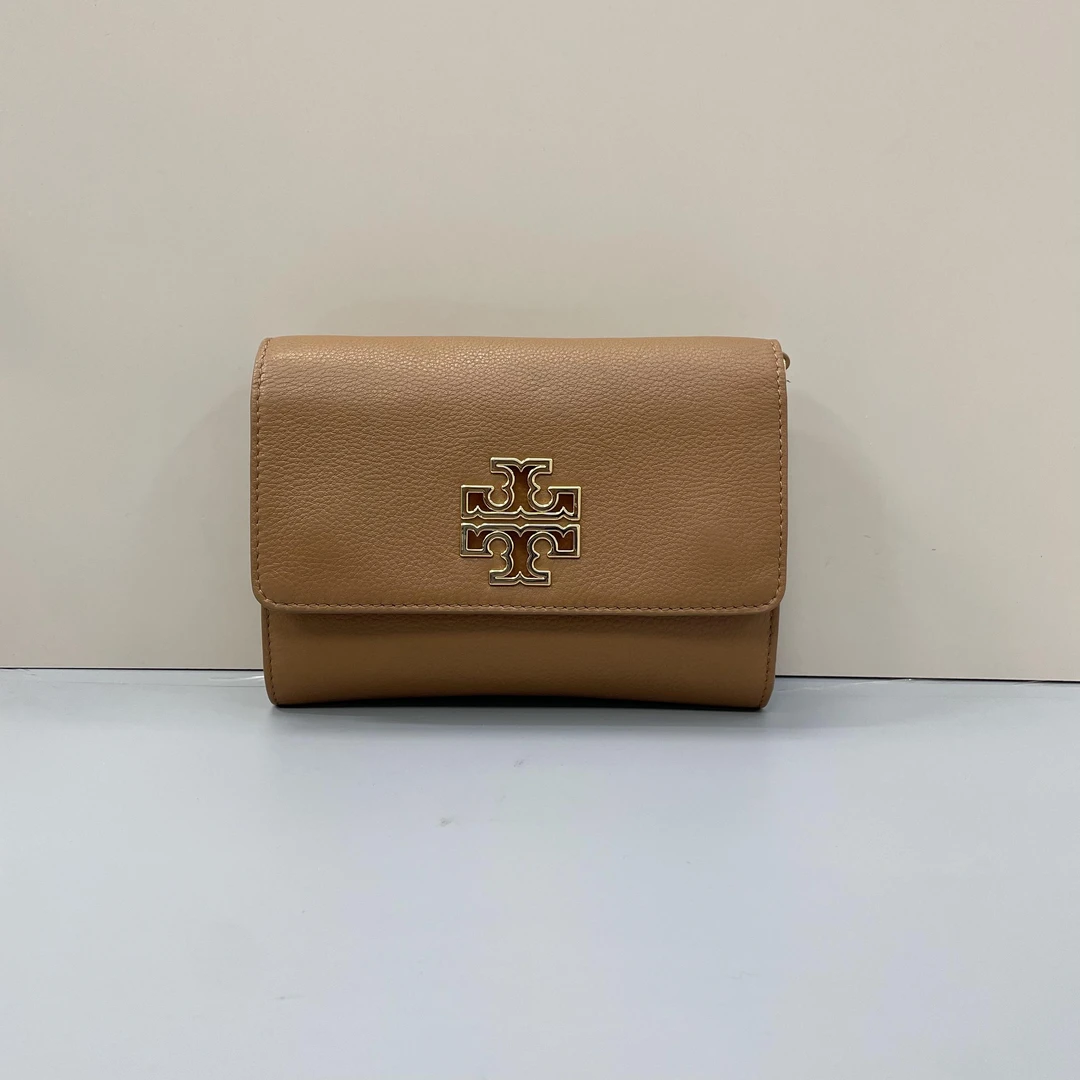 95新 Tory Burch/汤丽柏琦 小丽/棕色链条翻盖包18*13*4cm