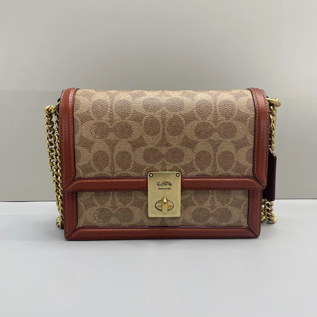 95新 COACH/蔻驰 小林/hutton红棕老花链条包22*16*5cmA053009