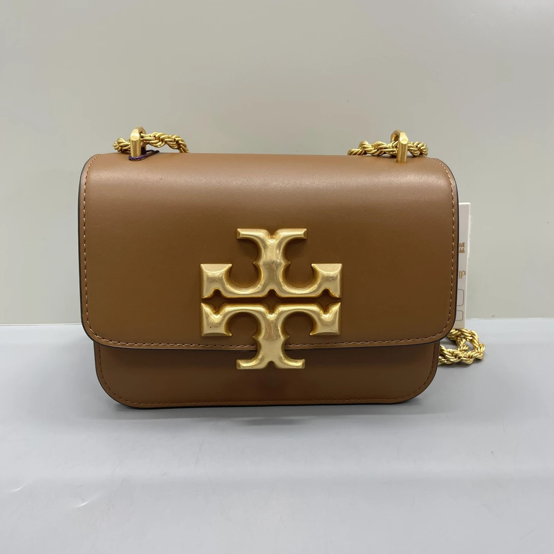 95新 Tory Burch/汤丽柏琦 棕色小金砖斜挎包15X14X6cmK122612