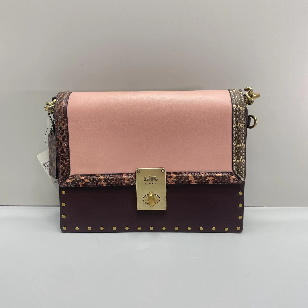 90新 COACH/蔻驰 媚姐/hutton哈顿粉色链条包22X16X6cmF080101