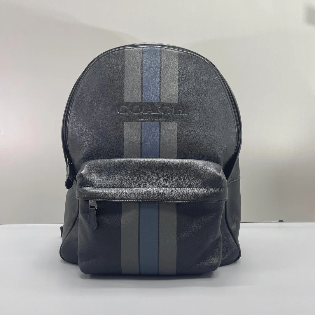 90新 COACH/蔻驰 小林/男士黑拼条纹大双肩包33*43*15cmA071508