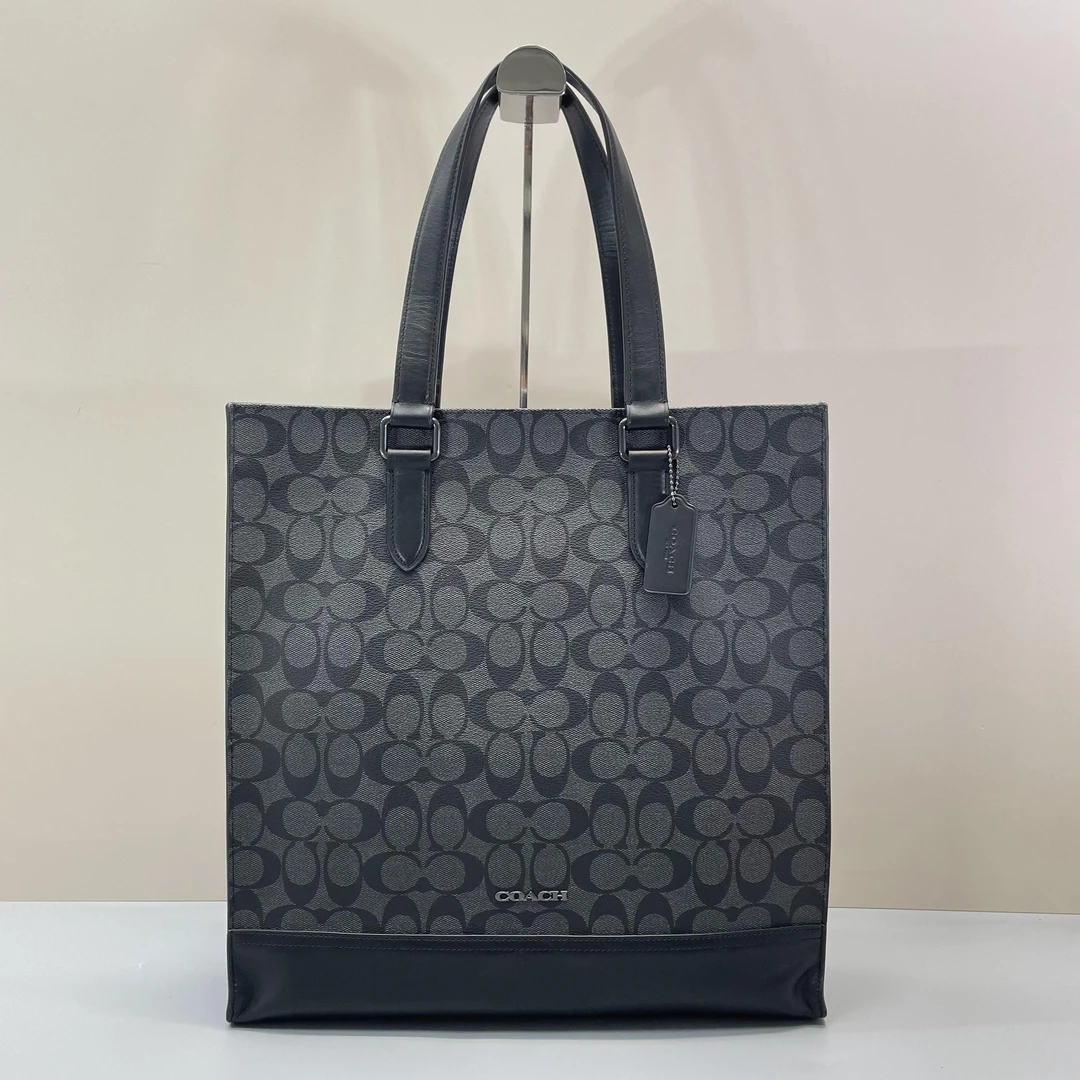 95新 COACH/蔻驰 男士黑拼老花手提斜挎公文包35X37X8cmL072008