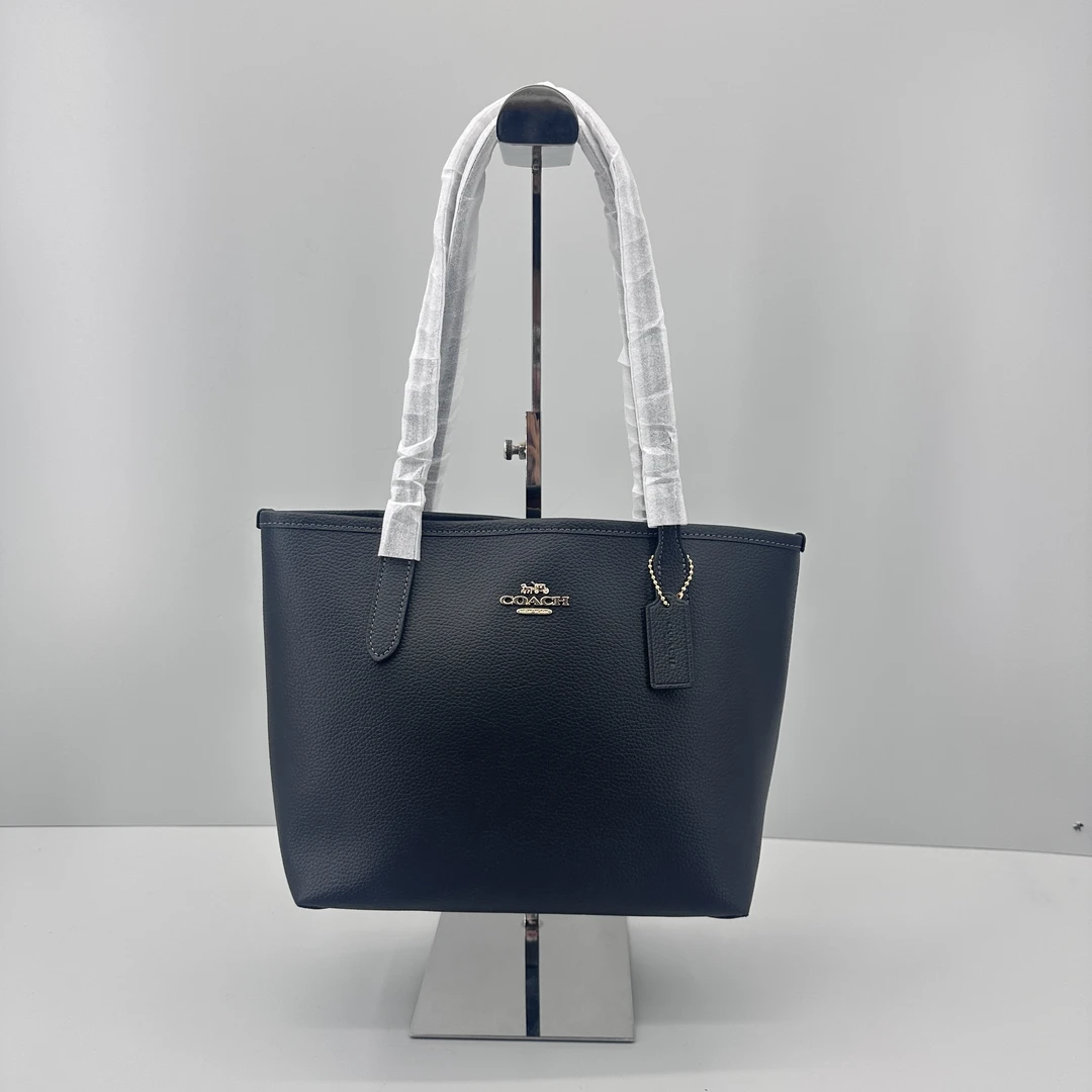 99新 COACH/蔻驰 黑色菜篮子手提包24x20x10cmL120308