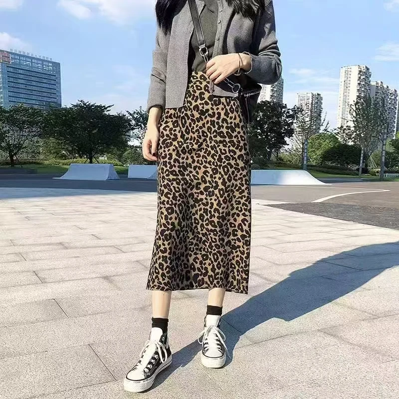 0277-韩版高腰显瘦时尚百搭松紧腰显瘦质感豹纹半身裙