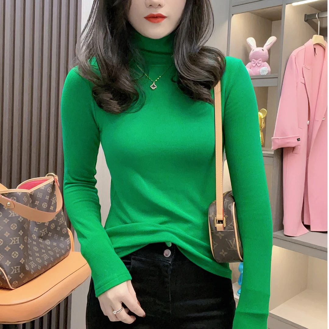 【精品双面绒】高领堆堆领打底衫女内搭修身显瘦长袖t恤秋冬女士