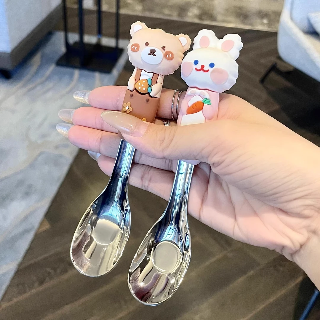 卡通元宝勺子家用不锈钢食品级可爱卡通婴儿宝宝专用辅食吃饭小勺