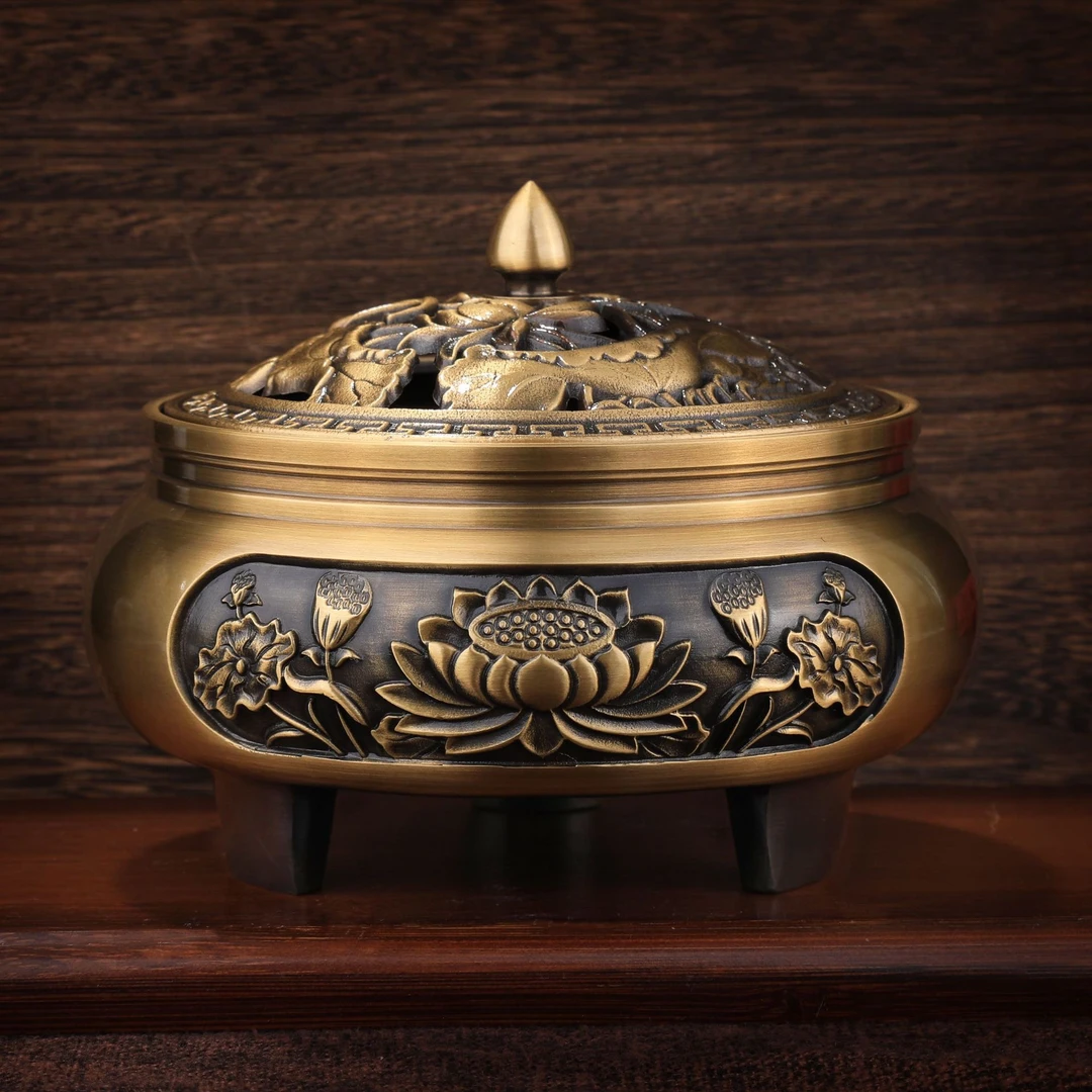 黄铜香炉创意莲花高档三足香炉线香炉熏香炉盘香炉塔香炉家居摆件