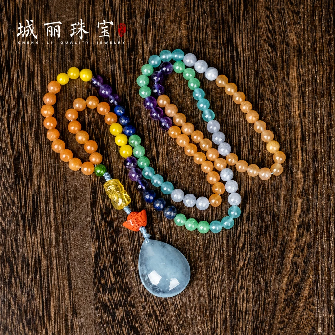 非金属项链 【城丽】彩虹多宝海蓝宝水滴项链/条ZJE-78