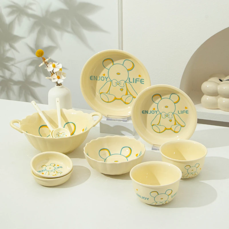 【酷酷熊10件套】碗碟套装家用2023新款餐具高颜值情侣碗盘勺组合