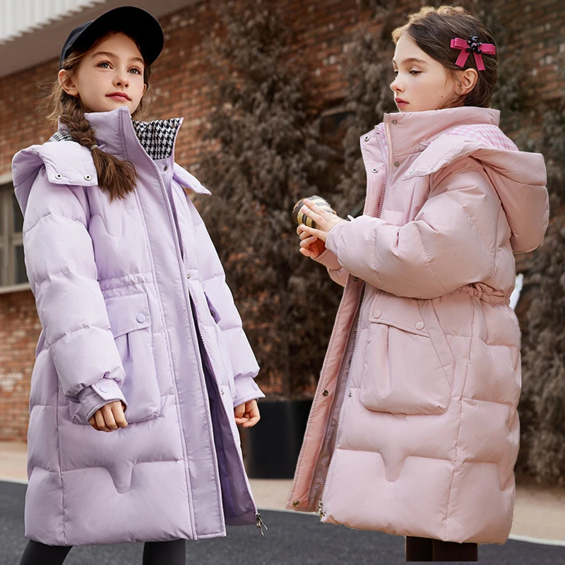 新款儿童羽绒服女童中长款冬季白鸭绒女孩中大童加厚连帽加绒韩版