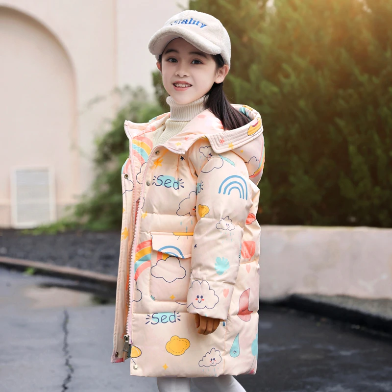 儿童羽绒服女童2024新款韩版加厚保暖女孩洋气中长款中小童冬装