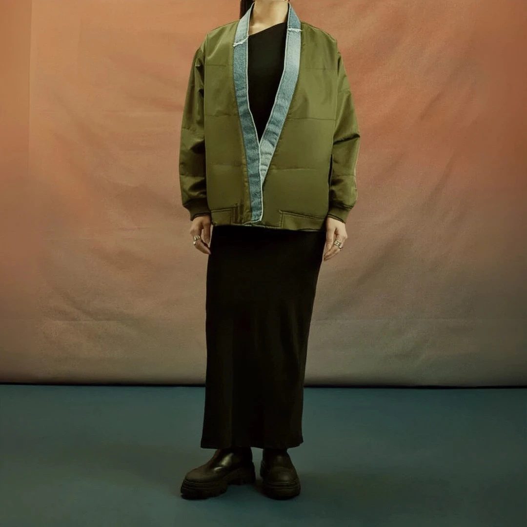 6901孤独欣赏～古布牛仔拼接设计感棉衣夹克