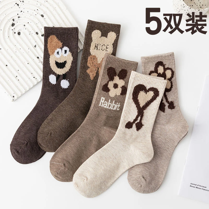 袜子女中筒袜趣味3D刺绣ins潮春秋款学生秋冬季长袜长筒棉袜女袜