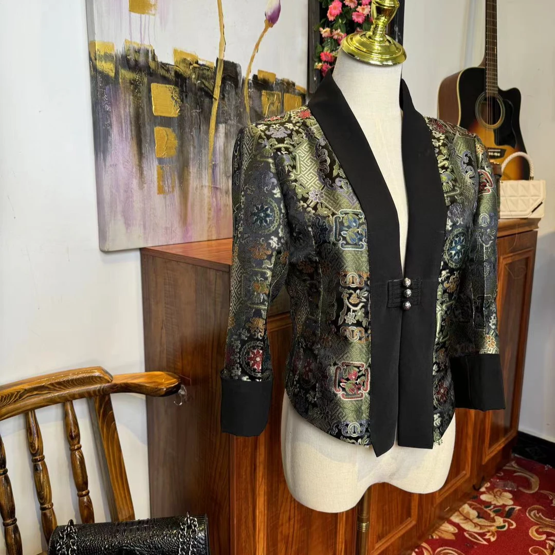 2024气质时尚民族风锦缎外套