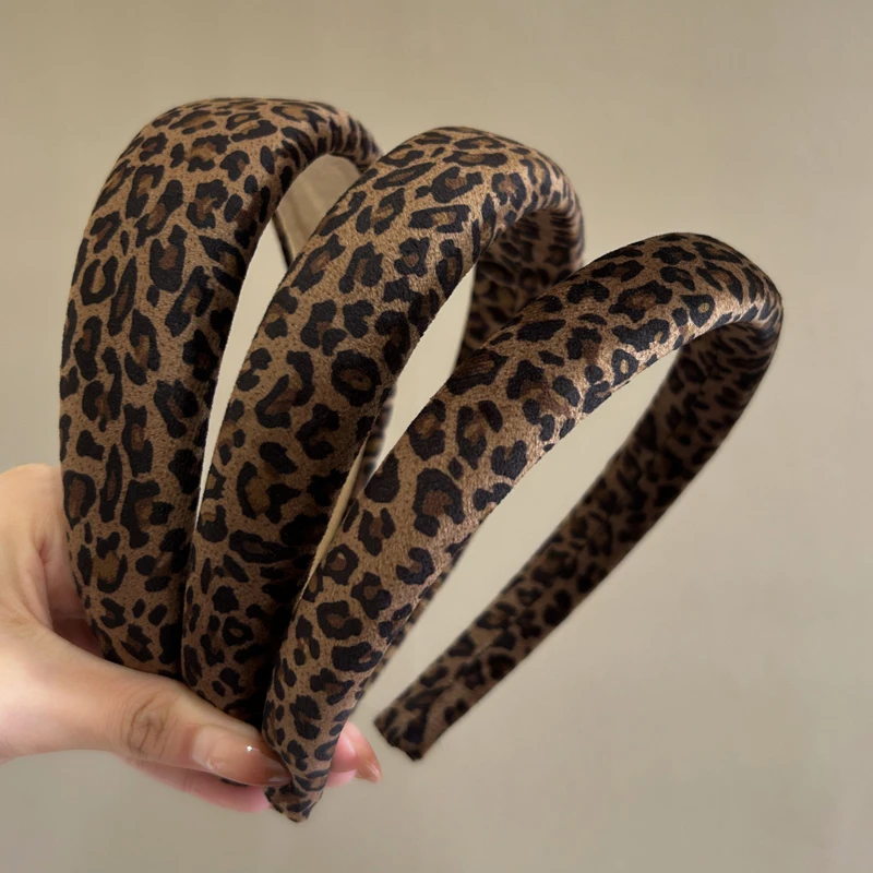 韩国秋冬新款豹纹绒面个性时尚显脸小发箍时尚复古港风海绵头箍