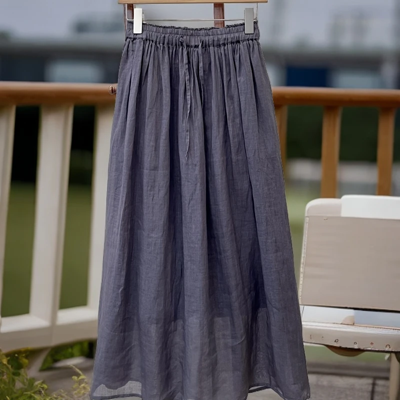 女装显瘦苎麻半身裙夏季文艺百搭A字松紧腰有里五一出游穿搭女装