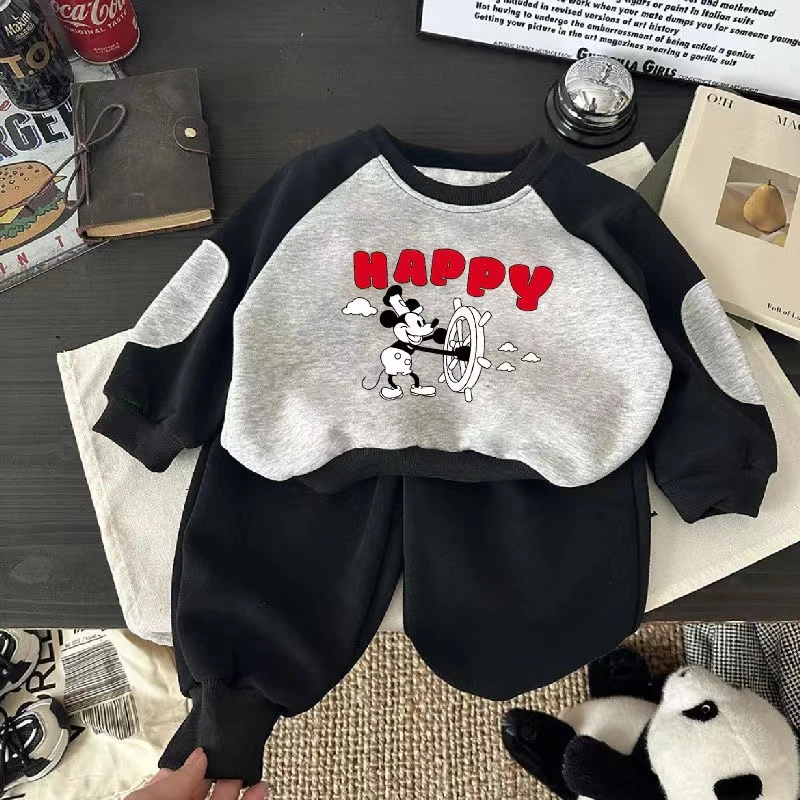 男女儿童卫衣套装新款卡通插肩T恤春秋款中小童舒适百搭长袖外穿