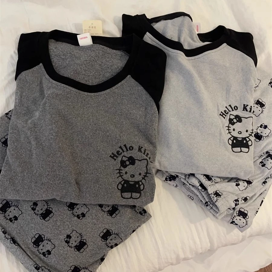 德绒睡衣女秋冬季高级感韩版ins风磨毛保暖加厚春秋款KT猫家居服