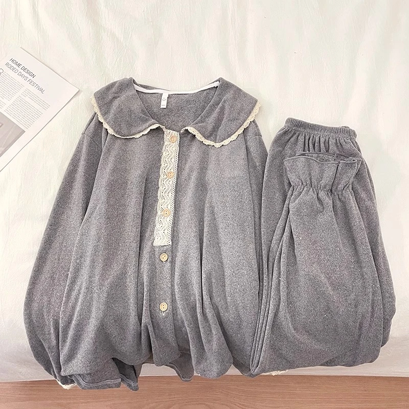 德绒睡衣女秋冬季高级感韩版ins风磨毛保暖开襟加厚春秋款家居服