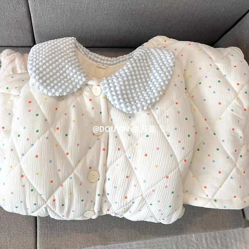 三层夹棉睡衣女冬季珊瑚绒加厚加绒可爱少女冬天特厚出门款家居服