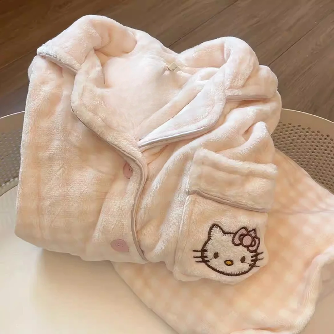 韩系hellokitty睡衣女秋冬法兰绒甜美可爱少女冬天加厚加绒家居服