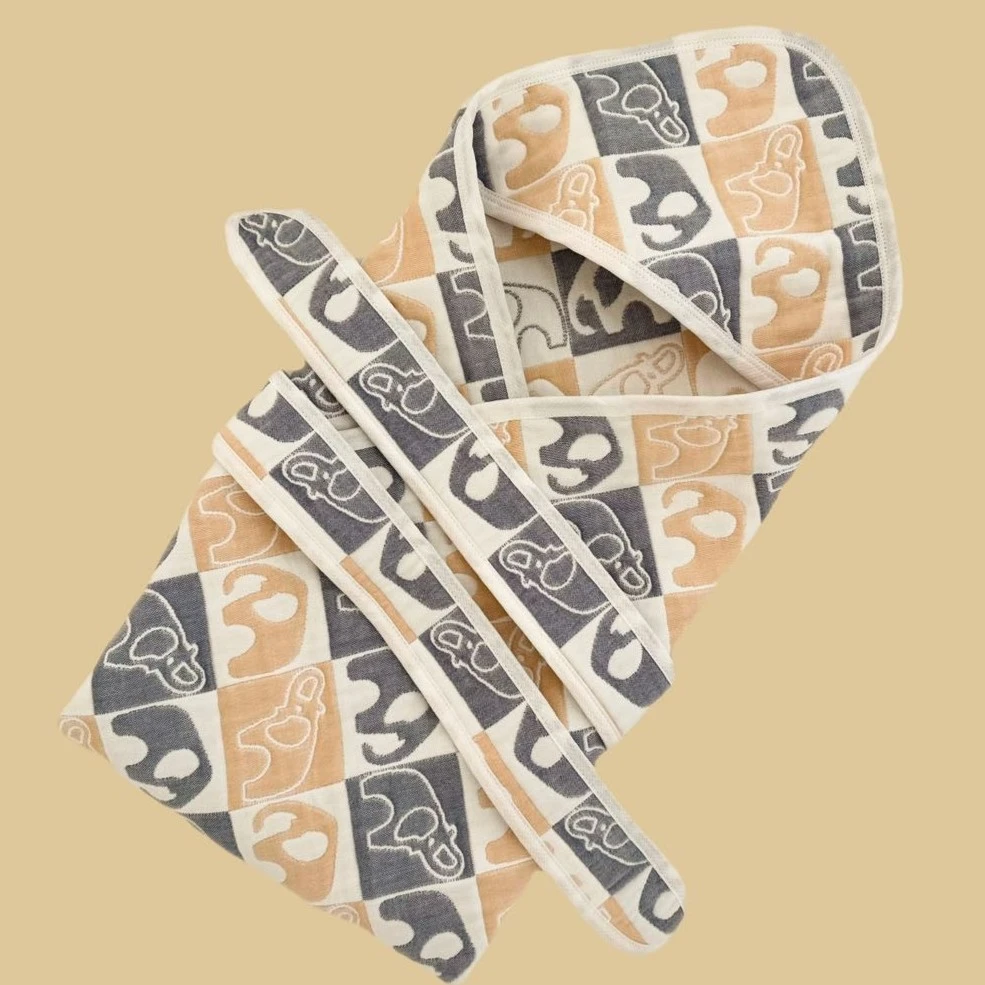 雅赞【新生儿包被】新疆长绒棉A类全棉大帽檐连帽带腰带多层抱被