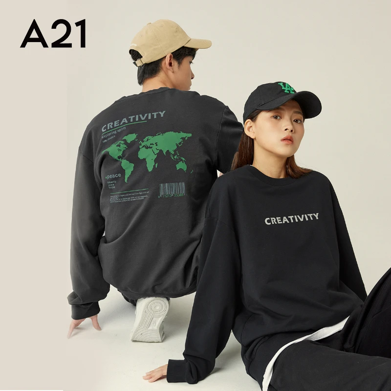 A21【男女同款】ins反光卫衣男上衣宽松圆领落肩a21卫衣R423132019