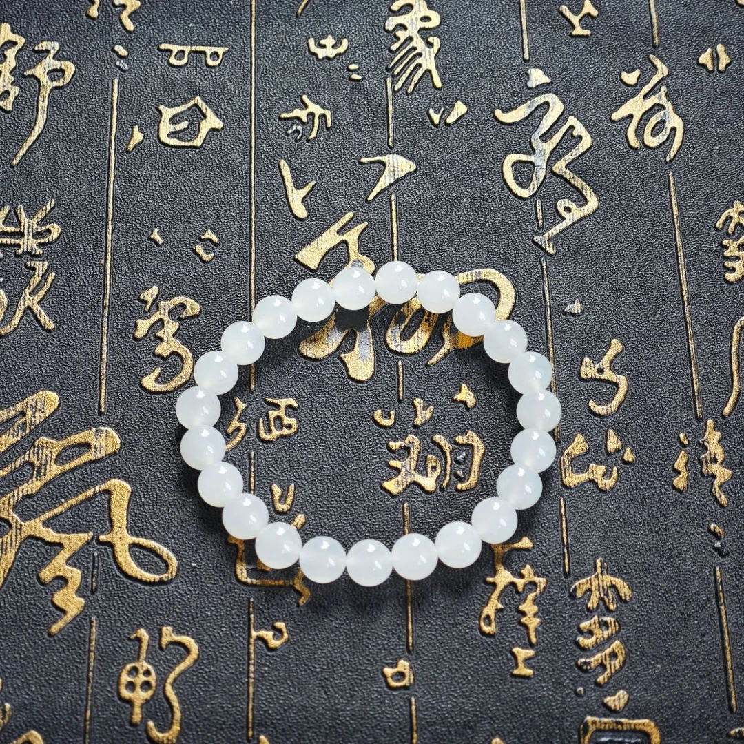 和田玉圆珠手串白色百搭冰透单圈玉手串精美多样性发一件