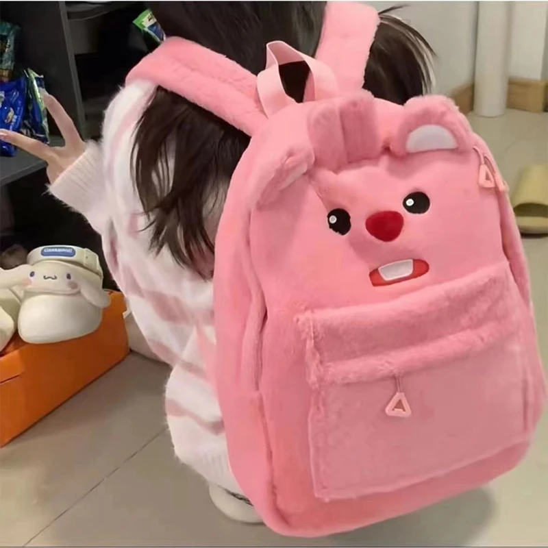 【柚丞】卡通露比小海狸loopy书包新款女生可爱毛绒双肩包大容量背