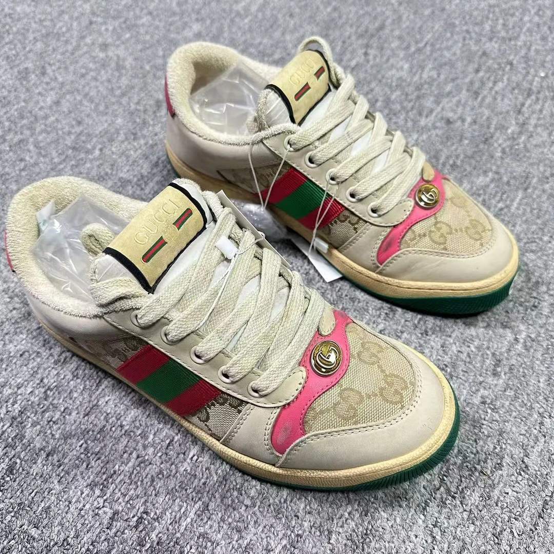 95新 GUCCI/古驰 36.5码/seven精选/乌木色双G印花粉尾脏脏鞋 725