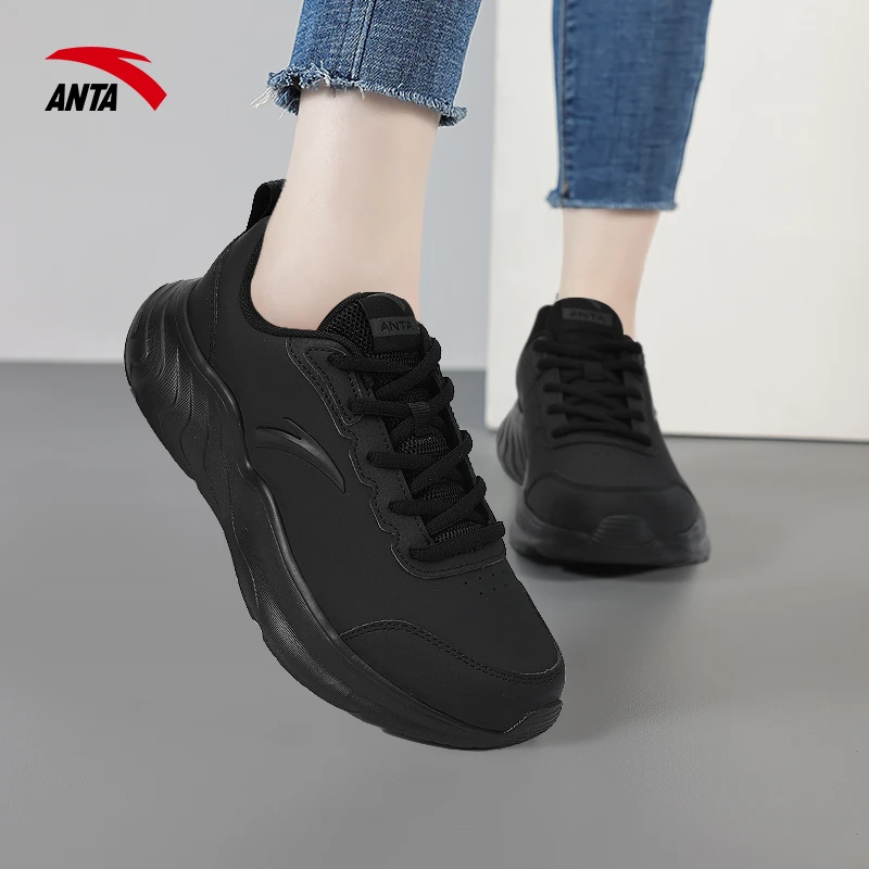 安踏女鞋夏款运动休闲鞋跑步鞋2024新款官方正品皮网面女士增高