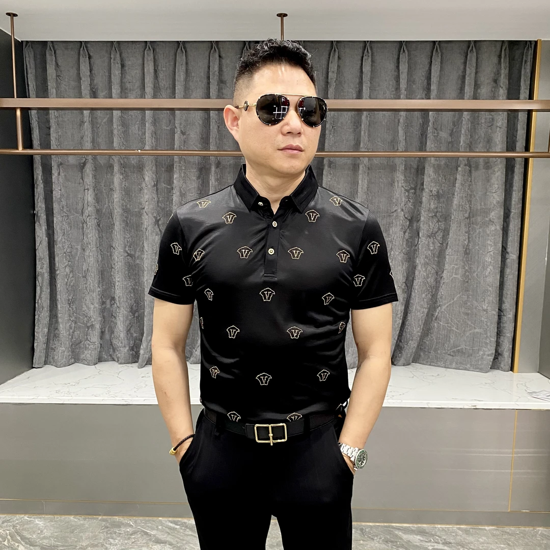 2024夏季男士新款时尚休闲百搭轻奢修身翻领短袖帅气polo衫22718