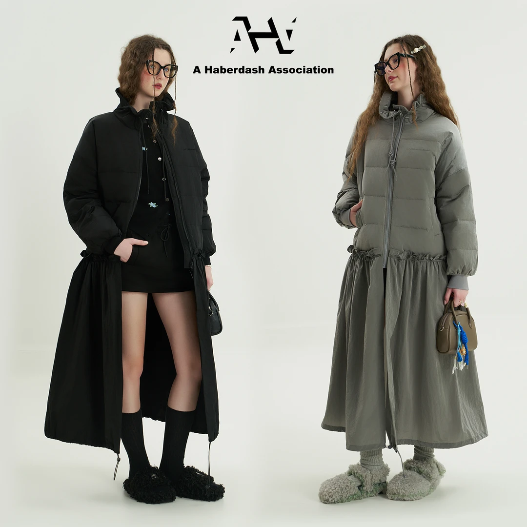 AHA爱侈艾·下摆可拆卸防寒保暖90白鸭绒高领标语长款羽绒服